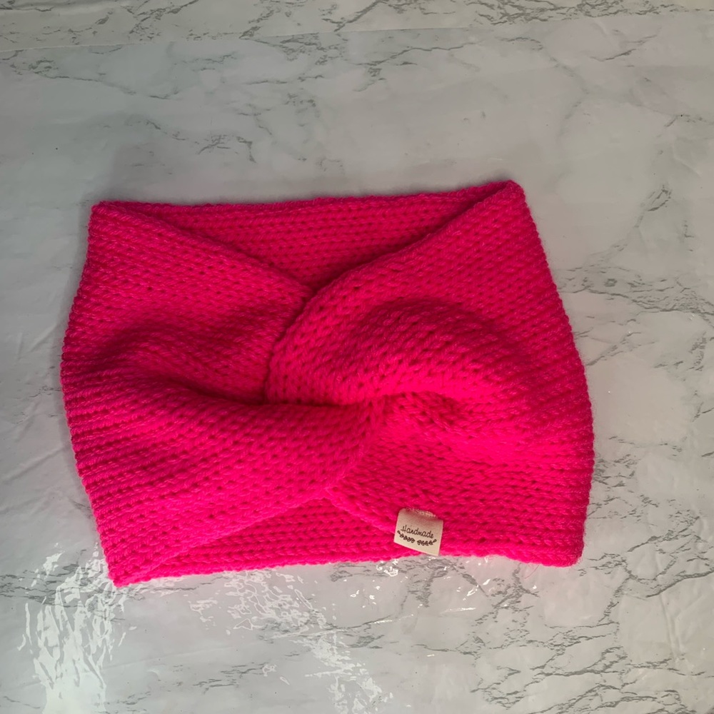 Knitted Handmade Ear Warmer | Color: Hot Pink